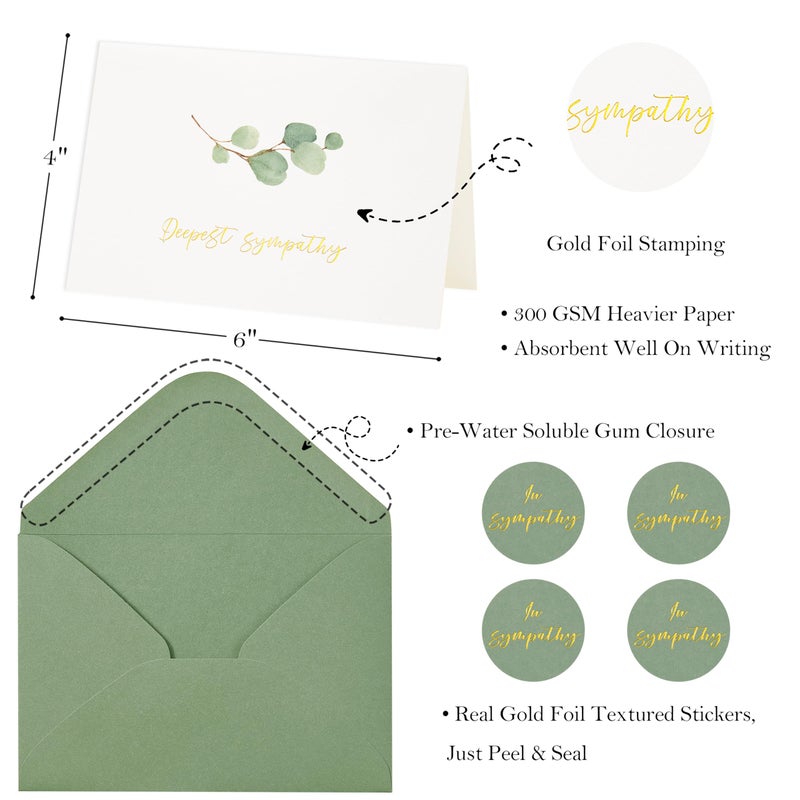 Crisky 4 Pack Greenery Gold Foil Sympathy Cards with Envelopes Sealed 4 Assortment Condolence/Bereavement Cards - Image 2